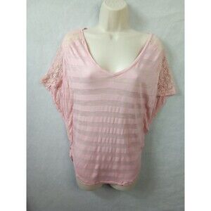 One Clothing‎ Large Pink Striped Lace Batwing Blouse V Neck